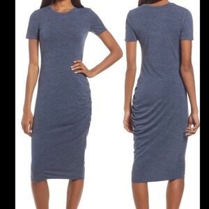 Treasure bond blue navy scrunch side ruched body con dress
